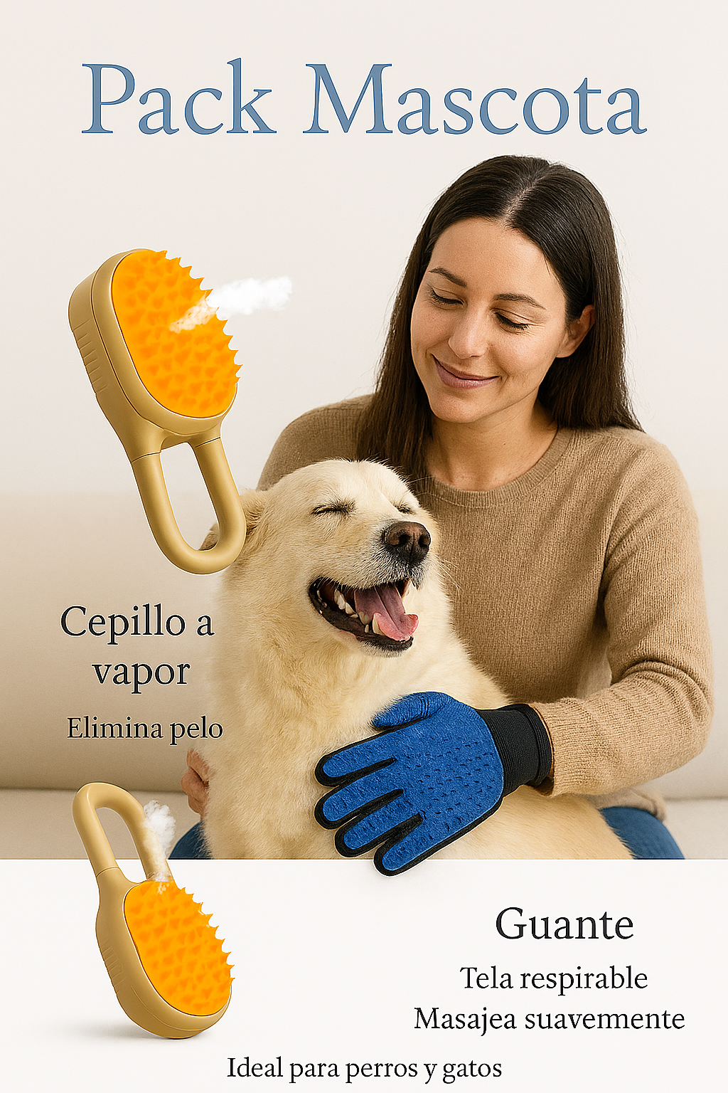 🐾 Pack Mascota 2 en 1 – Cepillo a Vapor + Guante Removedor 🐕🐈